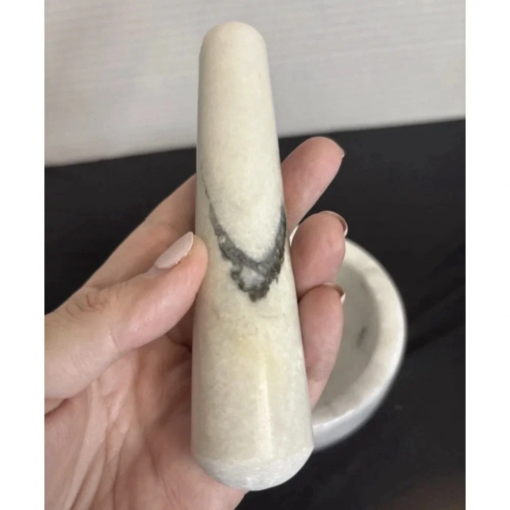 Vintage White Marble Footed Mortar & Pestle Set Herb Spice Grinder